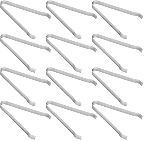 Rink Drink Stainless Steel Ice Tongs - 16cm - Silver - Pack of 12 | 16cm Length, Serrated Gripping Teeth, Spring-Action Design, Rust Resistant, Dishwasher Safe, Reusable