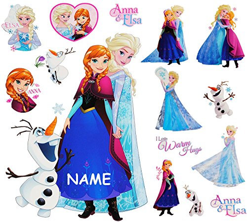 alles-meine.de GmbH 15 TLG. Set - Wandtattoo - Sticker + Fensterbilder - die Eiskönigin - Frozen - incl. Name - Wandsticker + Fenstersticker - Aufkleber für Kinderzimmer - vö..