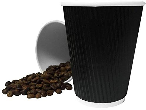 12oz Black Ripple Disposable Hot Beverages Takeaway Coffee Cups (100 Cups with Sip Lids)