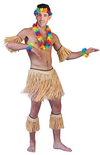 Hawaii Kostüm Set Natur 5-tlg. - Bastrock und Stulpen für Südsee Jamaika Beachparty Festival