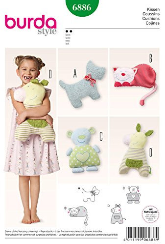 Burda 6886 Schnittmuster Tierkissen (Hund, Katze, Bär, Pferdchen) - one size - bunt