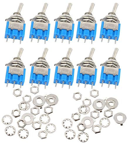 Aihasd 10PCS Unipolar Mini interruptor de palanca MTS-102 6A 125V 3A 250V 3 pies 2 engranajes