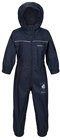 Regatta Unisex Kids All-in-One Waterproof Puddle Suit | Hooded, Durable, Water Repellent, Breathable & Lightweight Rain Suit with Reflective Trims for Boys and Girls