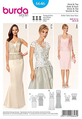 burdastyle Burda B6646 Schnittmuster Abend-Kleid & Spitzen-Oberteil, Gr. 34-44