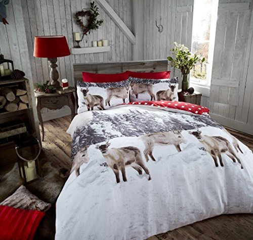 Snows Reindeer Stag Blocks Flannelette Thermal Double Bed Duvet Quilt Cover Set