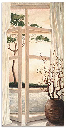 ARTland Wanddeko Wandbild Alu Verbundplatte für Innen & Outdoor Bild 50x100 cm Fensterblick Fenster Toskana Landschaft Fensterbild Sonnenuntergang T4OM
