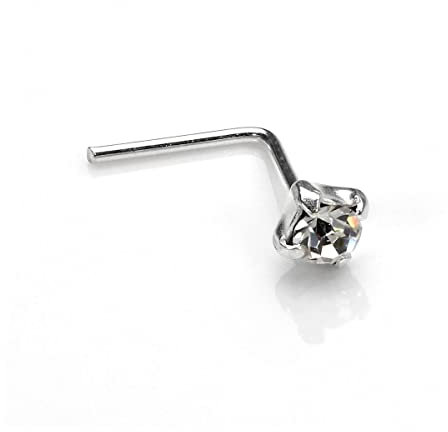 Clou de Nez Coudé en L en Argent 925/1000 et Oxyde de Zirconium Carré 2mm
