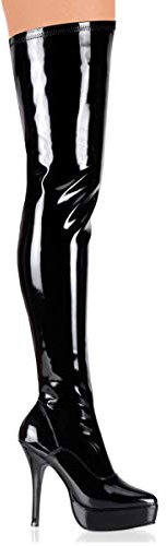 Pleaser Damen Indulge-3000 Plateau-Stiefel, Schwarzes Stretch-Lack., 44 EU