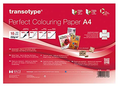 transotype Perfect Colouring Paper, Markerpapier DIN A4, 250 g/qm, 10 Blatt, für Farbverläufe, Manga-Zeichnungen, Card-Making und Scrapbooking, geeignet für Laserdrucker