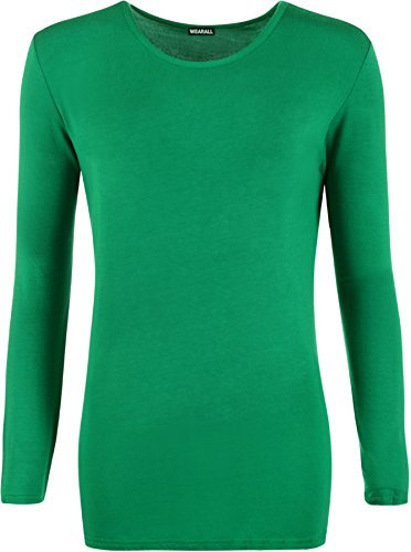 WearAll Ladies Long Sleeve T-Shirt Top Womens Plus Sizes - Jade - 14