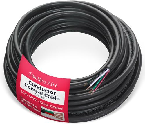 Câble de commande de 7,6 m pour systèmes de pompe à chaleur mini split canal - 4 conducteurs - Code couleur - Câblé