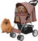 Flexzion Hundebuggy, Hundewagen, Pet Stroller Haustierwagen, Katzenbuggy, Katzenwagen, Faltbar Haustiere Buggy mit Netzfenstern & Getränkehalter für Kleine Haustiere mit 4 Rädern - Braun