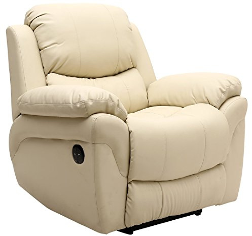More4Homes MADISON ELECTRIC BONDED LEATHER AUTOMATIC RECLINER ARMCHAIR SOFA HOME LOUNGE CHAIR (Cream)