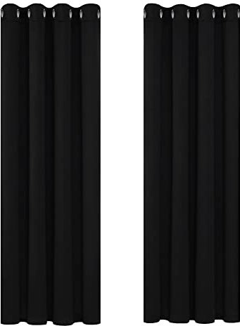 Deconovo Vorhang Ösen Gardinen Schlafzimmer Thermogardine Kälteschutz, 175x140 cm(HöhexBreite), Schwarz, 2er Set