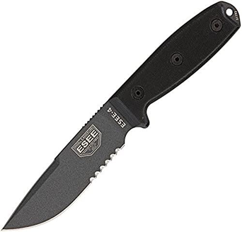 ESEE, Outdoormesser | Klingenlänge: 11, 43 cm, Griff: Micarta, Model 4 Serrated Tactical, teilweise scharfe Oberkante