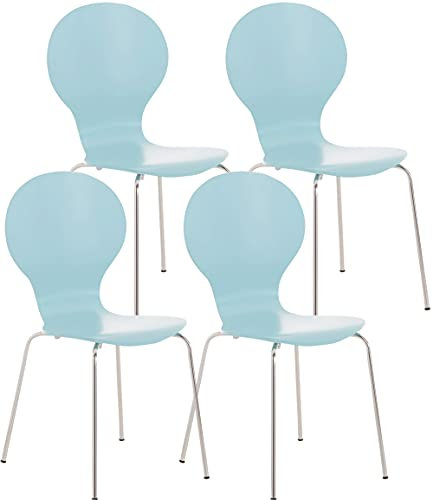 CLP 4X Stapelstuhl Diego l Ergonomisch geformter Konferenzstuhl mit Holzsitz und Metallgestell I Stapelbarer Stuhl mit pflegeleichter Sitzfläche, Farbe:hellblau