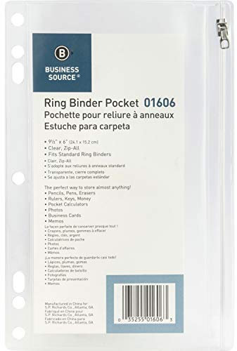 Raccoglitore ad anelli con tasca con cerniera, in vinile, con fori, 9 – 1/5,1 x 15,2 cm, cl