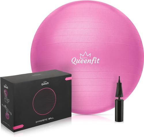 Queenfit® Gymnastikball inkl. Pumpe - 65 cm - Pilatesball, Trainingsball (Rosa)