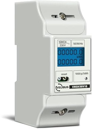 Velleman Stromzähler 1 Phase, 1 Phasen Stromzähler, digitaler Stromzähler Hutschiene, Stromzähler Hutschiene 1 phasig, Zähler für Hutschiene, LCD-Anzeige, LED, max. 80 A