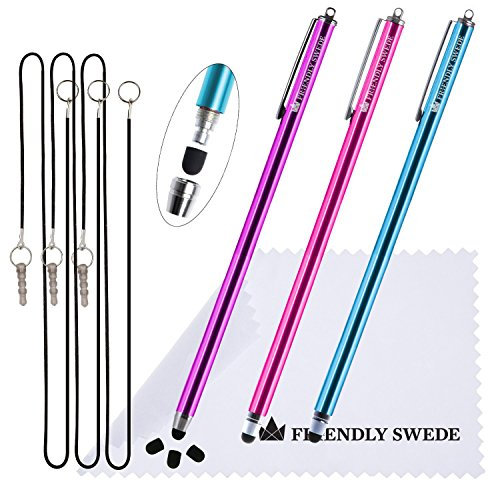 The Friendly Swede Extra Langer austauschbarer Eingabestift mit dünner Spitze, 18,5 cm, Premium XXL kapazitive Stylus-Stifte + elastische Haltegurte und Ersatzspitzen