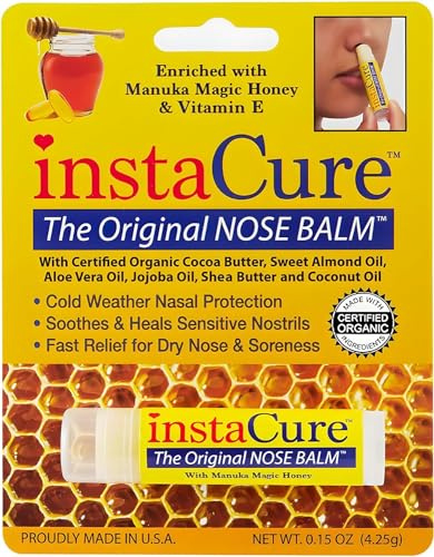 INSTACURE Original Nose Balm. Fast Relief for Cracked Dry & Sore Noses with Raw Manuka Honey Vitamin E Shea Butter Aloe Vera Oil. Heals Dog’s Dry Cracked Nose (1 Pack)