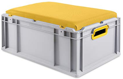 aidB Eurobox NextGen Seat Box, gelb, (400x300x265 mm), Griffe offen, Sitzbox mit Stauraum und abnehmbarem Kissen, 1St.