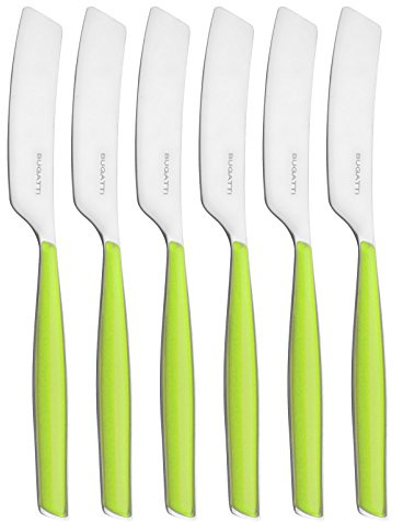 BUGATTI, Glamour, Set 6 Spalmatori Piccoli in Acciaio Inox 18/10 e Manico Colore Verde Mela, Lavabili in Lavastoviglie, con Stampaggio PRO-Tech System
