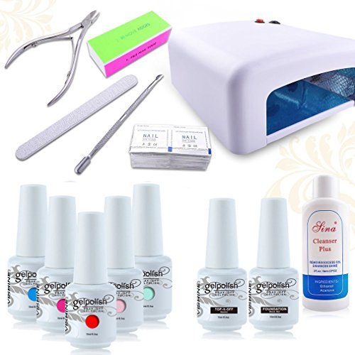 Vishine(Pick Any 5 Colors of your choice) Nail Starter Kit Soak Off Gel Polish + Top Base Coat Set + 36W UV Lamp + Cleanser Plus + Manicure Tools Nail Files Removers Buffer Nipper Push