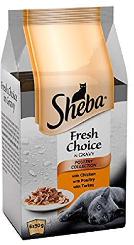 Sheba Fresh Choice Poultry Collection in Gravy, Wet Cat Food Mini Pouches for Adult Cats, 48 x 50 g Pack