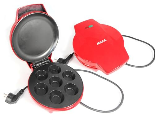 JOCCA - Máquina de hacer Cupcakes, Máquina para Magdalenas/Cocina 7 cupcakes, magdalenas, a la vez/Potencia 900W/ Antiadherente, Color Rojo