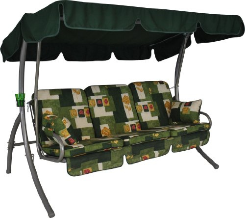 ANGERER Hollywoodschaukel Comfort grün-beige-gelb Gemustert | Gartenschaukel Made in Germany, Schaukel zum Sitzen, Liegen und Entspannen, inklusive Bett-Funktion, einfache Montage