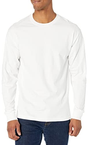 Hanes Men's Long Sleeve Beefy-T Shirt, White, Medium (Pack of 2)