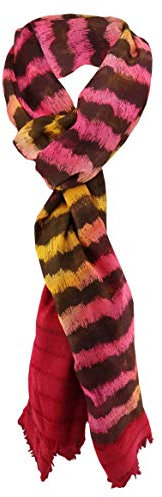 TigerTie Chiffon Schal in rosa gelb dunkelbraun rot gestreift mit kleinen Fransen