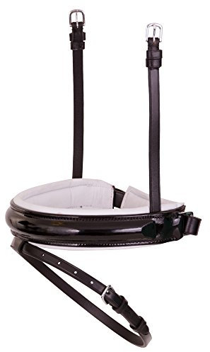 BR schwedisch kombiniertes Reithalfter Lackleder breit rund bombiert Schwarz/Weiss Cob