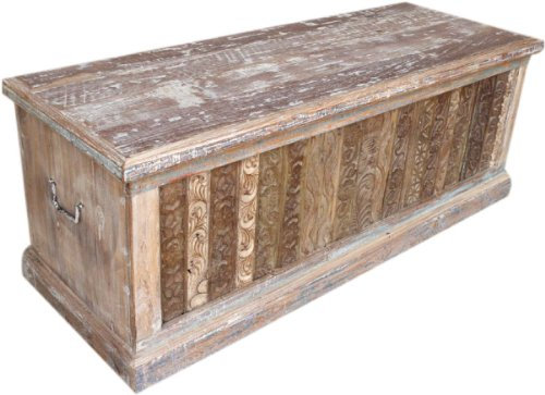 Antike Holzbox, Holztruhe, Couchtisch aus Massivholz, verziert, Modell 26
