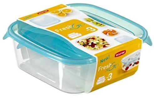 Curver Frischhaltedose-Set Fresh&Go 4-teilig in transparent/ozeanblau, Plastik, 35 x 25 x 10 cm