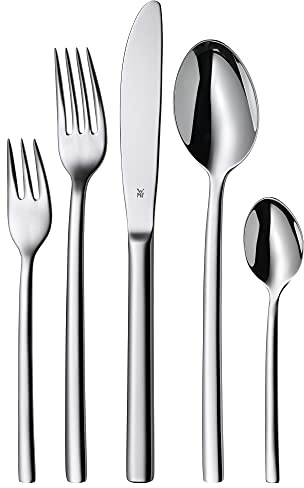 WMF Miami set posate 12 persone in Acciaio Inox 18/10 Cromargan, 60 pezzi, Servizio Posate con 12 Forchette, 12 Coltelli, 12 Cucchiai, 12 Cucchiaini Caffè, 12 Forchettine Dolce