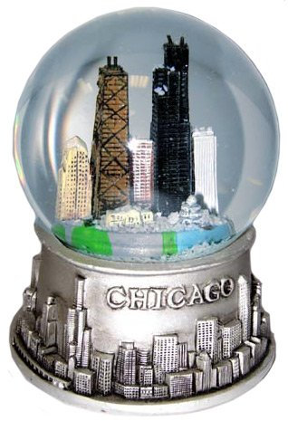 Great Chicago Gifts Chicago Schneekugel, 65 mm, Modern, Silver Metall Zinn-Look Schneekugel mit Chicago Skyline