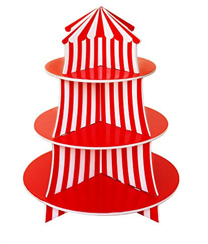 Super Z Outlet 3 Tier Cupcake Foam Stand with Circus Carnival Tent Design for Desserts, Birthdays, Decorations