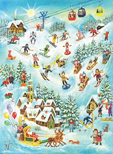Adventskalender / Weihnachtskalender aus Papier mit Bildern und Glitzer für Kinder und Erwachsene Ski-Spaß