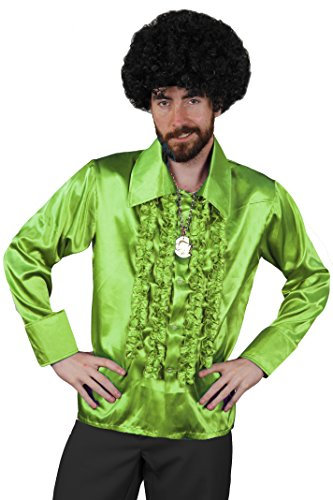 I LOVE FANCY DRESS Une Superbe Chemise Verte Clair à Jabot Style Disco 80's de qualité pour Adulte. Idéal pour Les enterrements de Vie de garçon ou de Jeune Fille.
