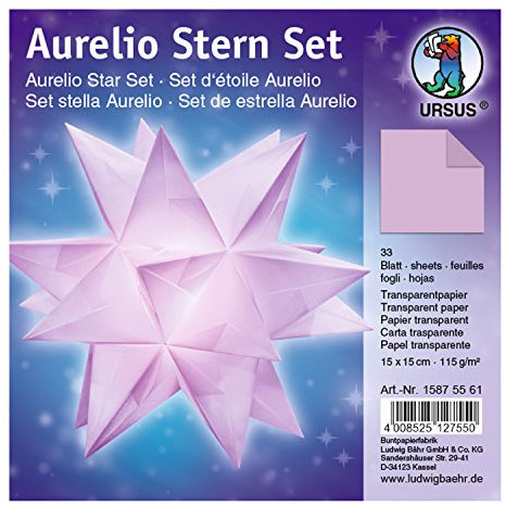 Ursus 15875561 - Faltblätter Aurelio Stern uni, lila, 33 Blatt, aus Transparentpapier 115 g/qm, ca. 15 x 15 cm, einseitg bedruckt, ideal als zeitlose, elegante Wohndekoration