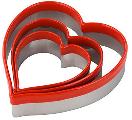 Tala 3 Heart Cutters, Stainless Steel Cutters with Soft Grip Edges, Ideal for use with Cookie and Biscuit Dough, Fondant Icing and Many Other Foods, Dishwasher Safe