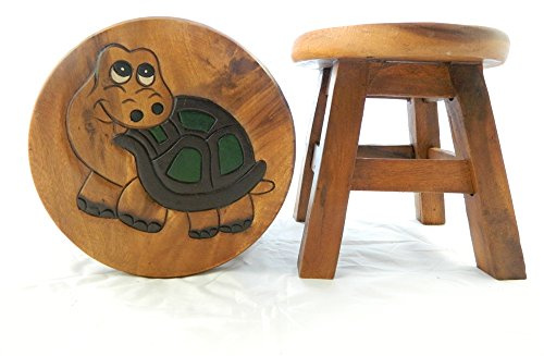 Children's Wooden Stool, Cute Tortoise Design - Handmade Acacia Wood - Small Chair, Footstool or Side Table - Nursery & Bedroom Decor - Fun Step Stool for Kids - Ideal Christmas & Birthday Gift