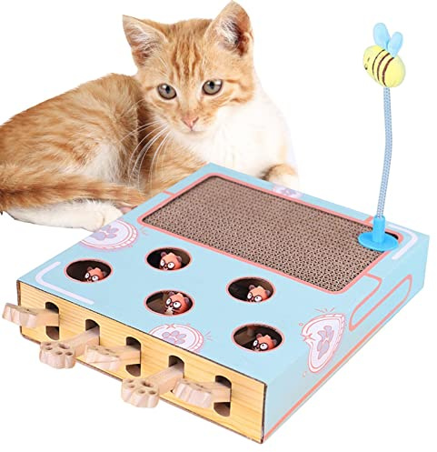 Vigcebit Katzenspielzeug, interaktives Katzenspielzeug, 3 in 1 – Fangen Sie Mäuse, Katzenspielzeug mit Kratzbrett für Katzen, Kartonbox für Katzen mit Federspielzeug, Spielzeug