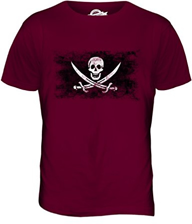 Candymix Pavillons Pirates Et Corsaires Drapeau Délavé T-Shirt Homme, Taille Medium, Couleur Bordeaux