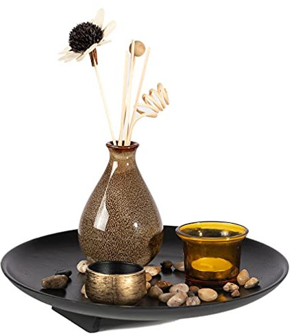 Lachineuse - Vassoio Candela Deco Zen - Decorazione per la casa con piccolo vaso e fiori secchi - Diametro 25 cm - per ufficio, tavolino - Oggetto decorativo asiatico - idea regalo - rotondo