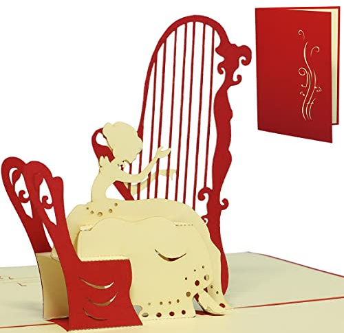 LINPopUp®, LIN17508, Pop Up Karte - Musik, Harfe, 3D Karte Grußkarte Klappkarte Gutschein Harfenmusik, N124