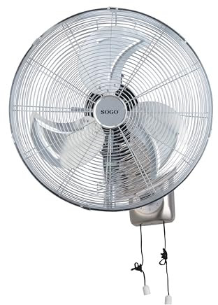 SOGO Ventilador Industrial de Pared Ø45cm|18 con Función de Oscilación, Motor Potente e Inclinación Ajustable, Aspas de Metal Aluminio, Control con Cuerda, 150W