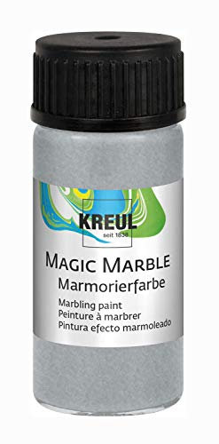 KREUL 73219 - Magic Marble Marmorierfarbe, 20 ml Glas in silber, farbbrillante Tauchmarmorierfarbe für zufällige Musterungen und einzigartige Farbeffekte